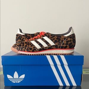 adidas Leopard Print Sneakers with White Stripes and Orange Accents